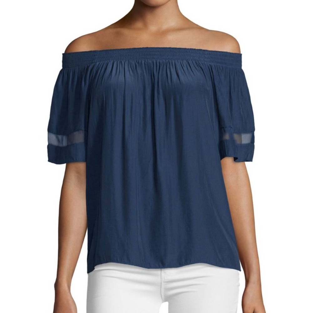 Ramy Brook - women’s Jessica Navy Off-Shoulder short flutter sleeve blouse top M